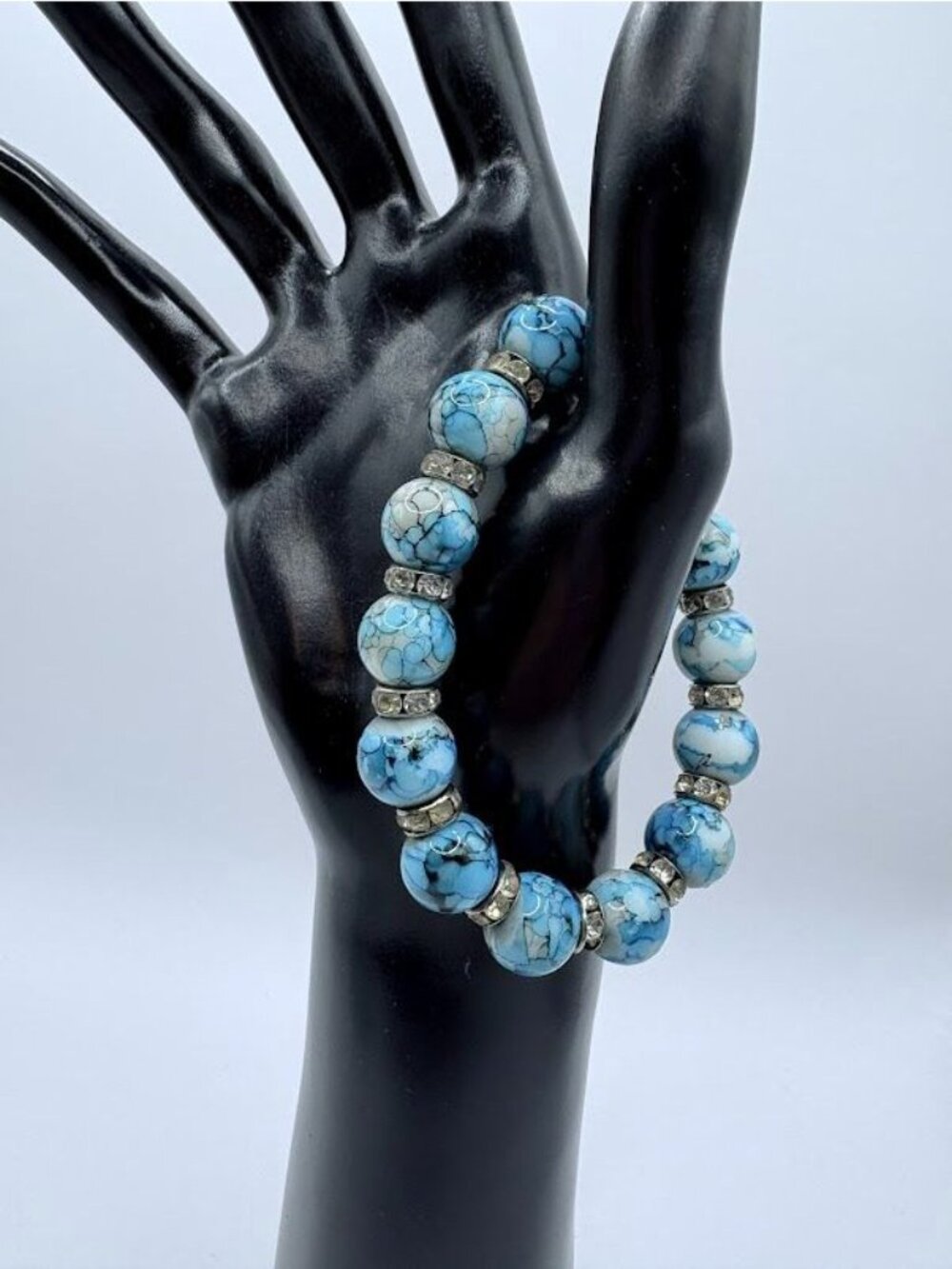 Turquoise & Green Beaded Stretch Bracelets with Silver Accents - Set of 2 - Picture 2 of 4
